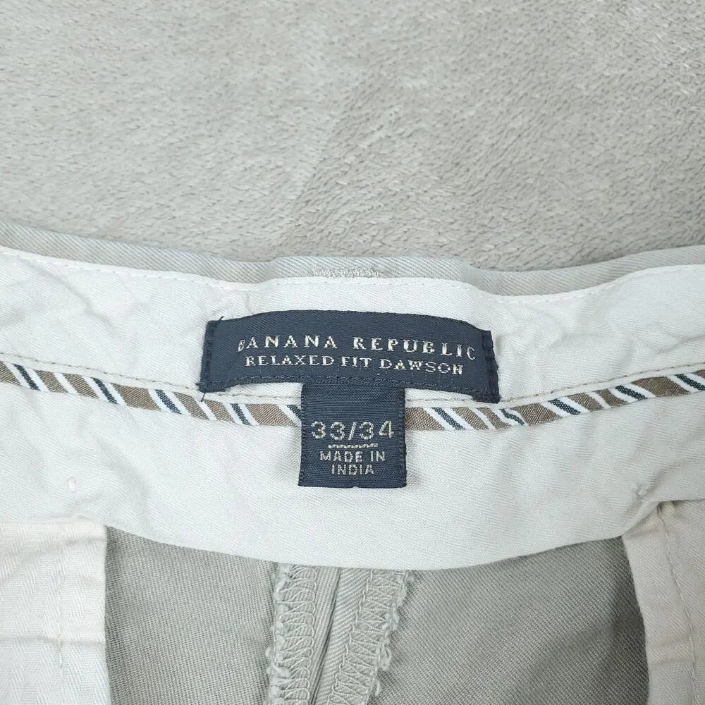 Banana Republic Dawson Pants Men's 33x34 Beige Relaxed Fit 100% Cotton - Picture 2 of 14